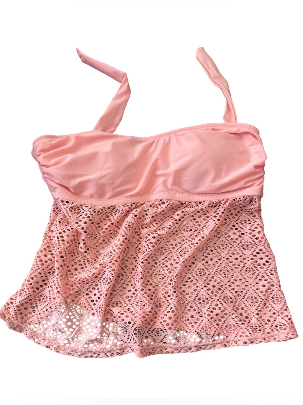 Hot Water Plus Tankini Top Pink Crochet Hem Molded‎ Bra Bandeau Size 1X